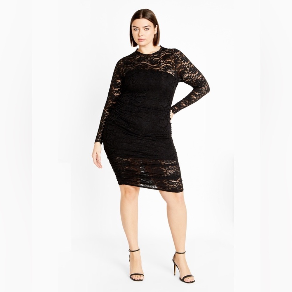 City Chic Black Lace Frankie Long Sleeve Dress 14 W. New in package.